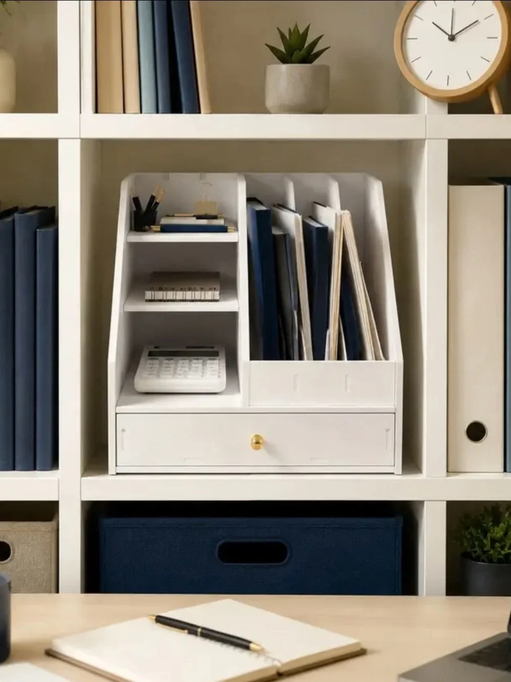 White Desktop File Organizer with Drawer - Brand